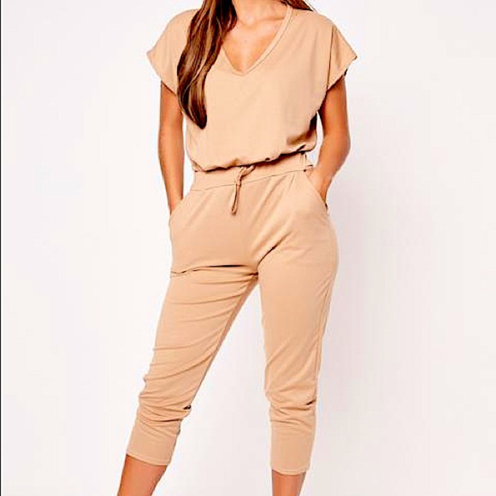 Camel V-Neck Loungewear Set